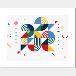 Happy New Year 2022 // Modern Geometric Design Posters and Art